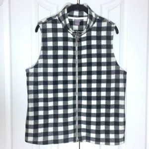 Black And White Buffalo Check Zip-Up Fleece Vest